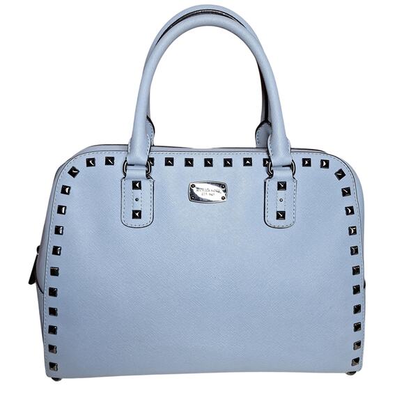 Michael Kors Saffiano Stud Large Satchel Crossbody Purse dome bag pastel blue - Picture 3 of 7